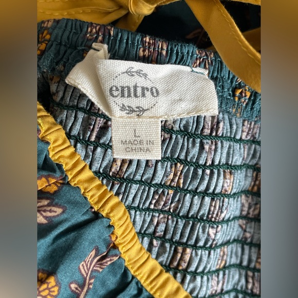 Entro Teal Floral Dress with Mustard Highlights - Picture 5 of 6